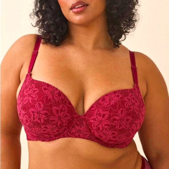 ❤NWT VINTAGE TORRID T-SHIRT - LIGHTLY LINED - FUSCHIA LACE - BACK SMOOTHING BRA - Picture 1 of 11
